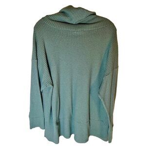 All For One Nordstrom Teal/Green Waffle Weave Cowl Neck Sweater Size Small
